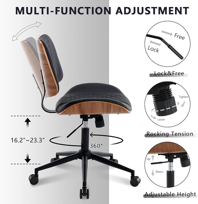Home Office Chair No Arms with Wheels, Adjustable Height Small Desk Chair - Image 6