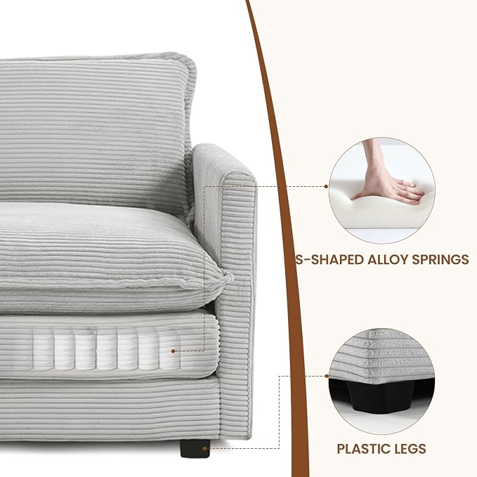 ROWHY Single Armchair with Ottoman, Modern Corduroy Cloud Couch with - Image 4