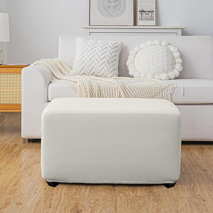 Super Stretch Ottoman Cover- Soft Form Fit Ottoman Cover Rectangular Ottoman - Image 2