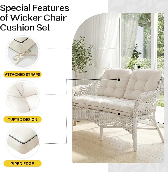 1 MIDDLE ONE Wicker Chair Cushions 3 Pieces Set - Image 5