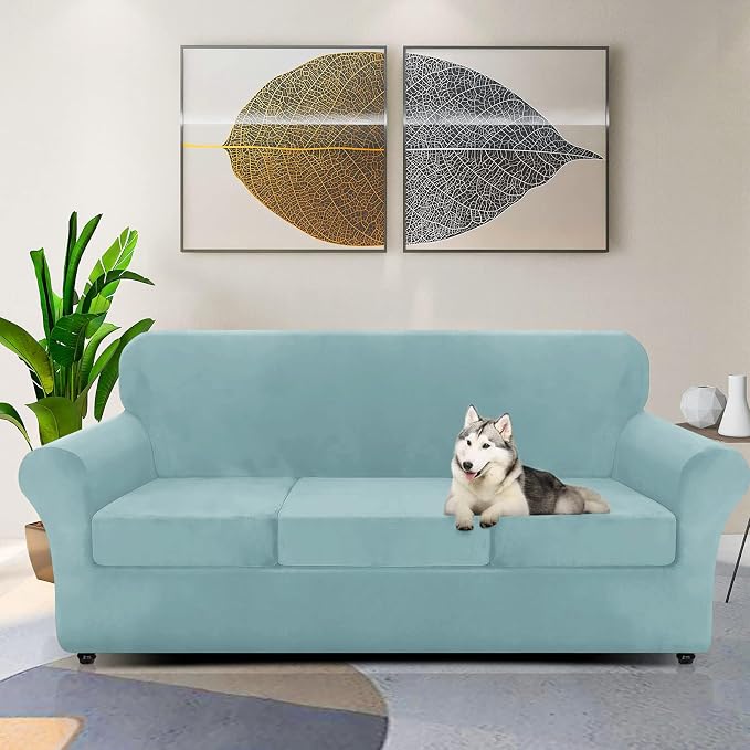 ZNSAYOTX Luxury Velvet Couch Cover 4 Piece Stretch Sofa Covers - Image 2