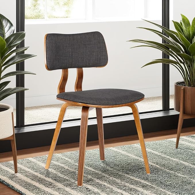 Armen Living Jaguar Dining Chair in Charcoal Fabric and Walnut Wood Finish - Image 2
