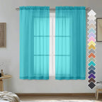 Turquoise Sheer Curtains 54 Inches Long 2 Panels by OVZME