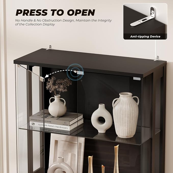 BROTTAR Display Cabinet with Glass Doors, 4-Tier Curio Cabinet with Transparent - Image 3
