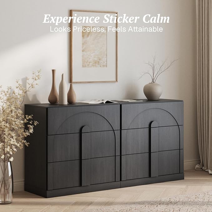 BELLEZE Sideboard Cabinet with 3 Drawers, Large Fluted Sideboard with Storage - Image 4