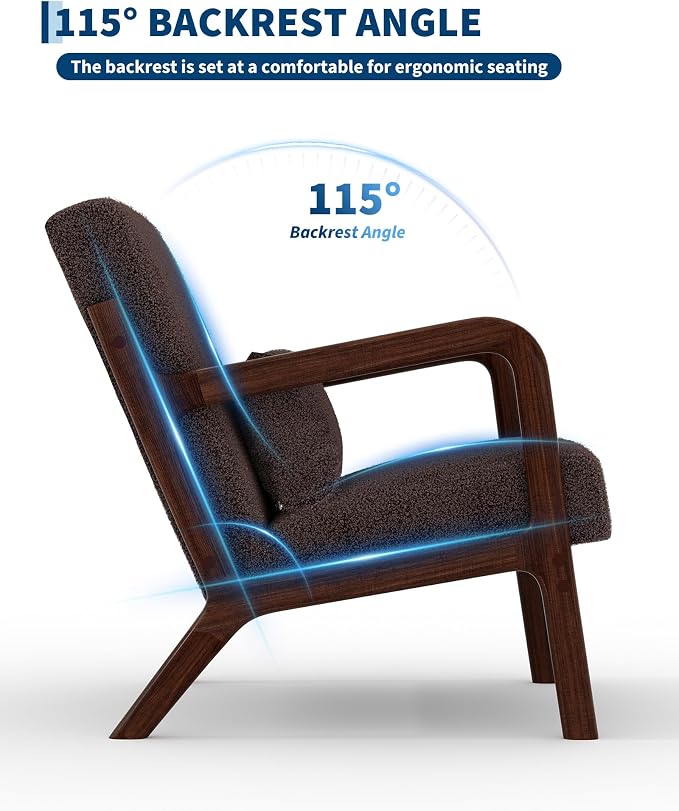 Garvee Mid-Century Modern Accent Chair, Sherpa Upholstery, Solid Wood Armchair - Image 5