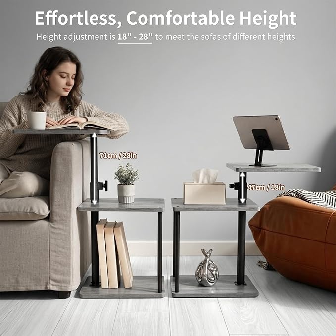 Swivel Side Table for Small Spaces, Adjustable Height End Table for Different - Image 5