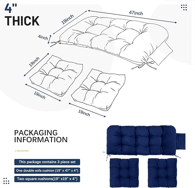 3 Pcs Wicker Chair Cushions Patio Loveseat Chaise Cushion Set - Image 2