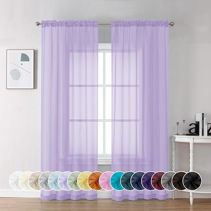 Chyhomenyc Lilac Sheer Curtains 84 Inches Long by Chyhomenyc