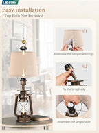 LEDIARY 18.72" Black Gold Vintage Lantern Flickering Flame Table Lamps - Image 6