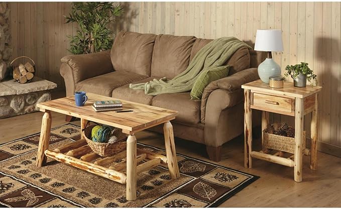 CASTLECREEK Log Coffee Table, Rustic Natural Weathered Look Wooden Rectangular - Image 4