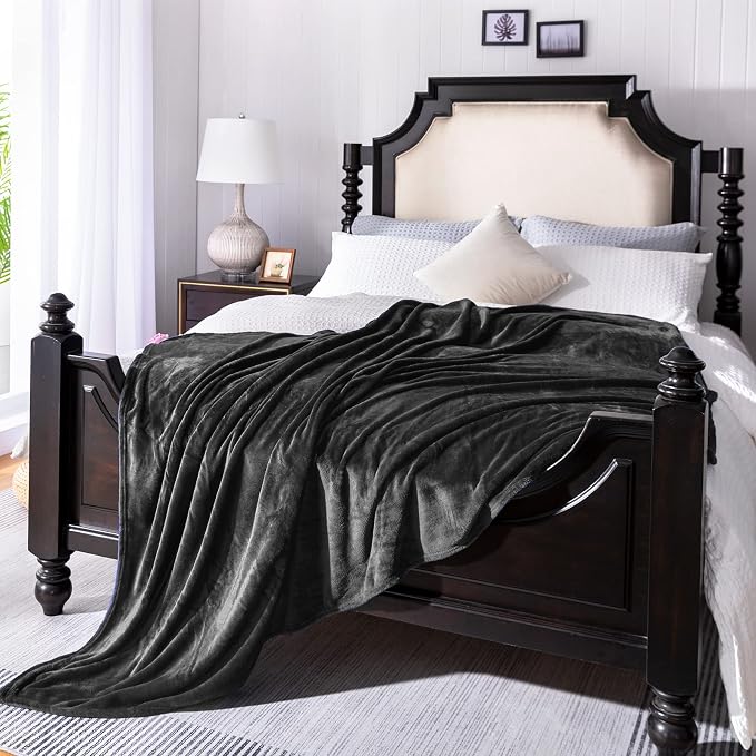 Dark Grey Fleece Plush Throw Blanket 50"x60"for Couch Fuzzy Cozy Flannel | - Image 3