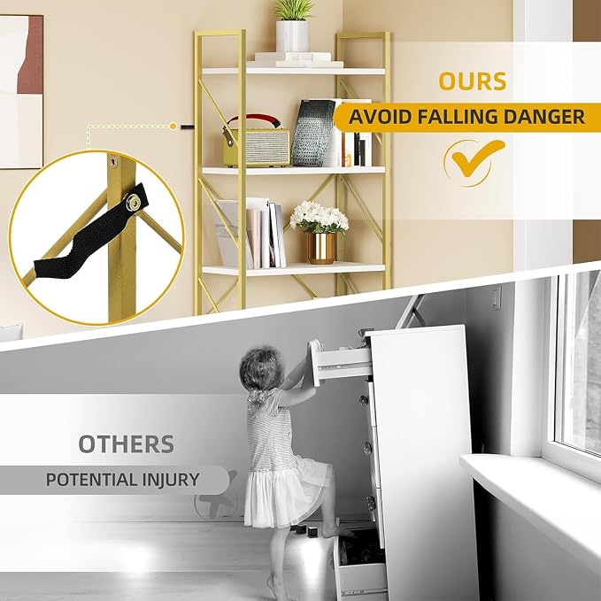 DWVO Gold Bookshelf, Modren 5 Tier Bookcase, Storage Shelves Organizer Standing - Image 6