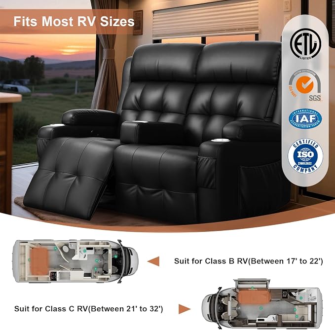 RV Loveseat Recliner Sofa, Massage Wall Hugger Reclining Couch - Image 4
