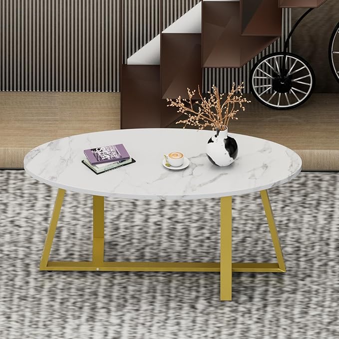 Wolawu Coffee Table White Faux Marble Coffee Table - Image 6