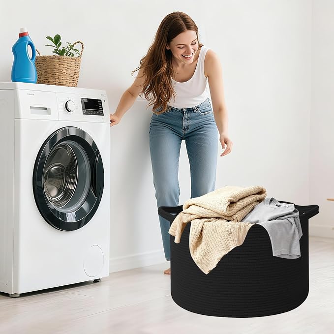 115L Extra Large Blanket Basket, Woven Rope Laundry Basket Hamper - Image 7