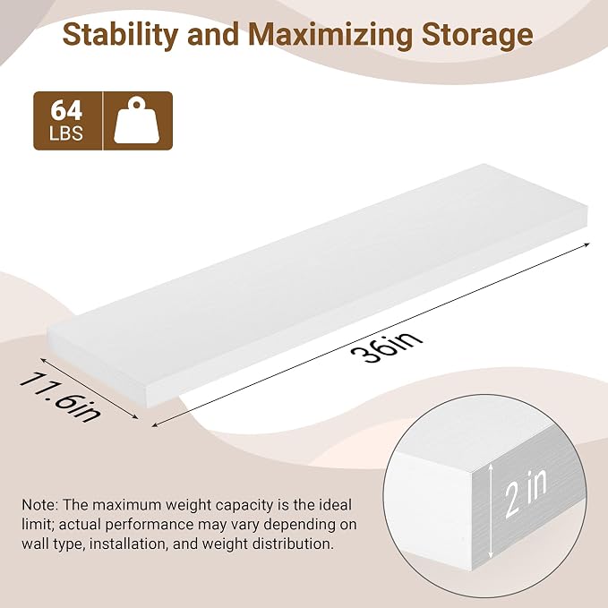 36 Inch Floating Shelves, 12 Inch Deep Floating Shelves - Image 3