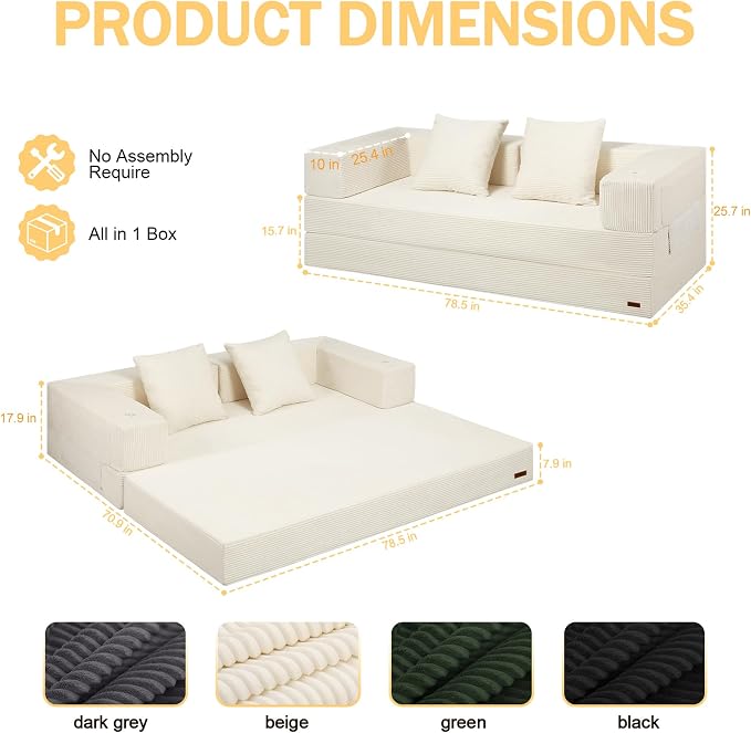 COMAX Boneless Couch, Futon Sofa Bed Couches Versatile Queen - Image 2