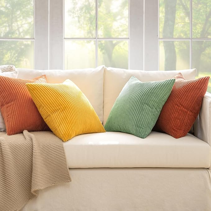MIULEE Fall Decorative Throw Pillow Covers Yellow Rust Green 18x18 | Set of 4 - Image 6