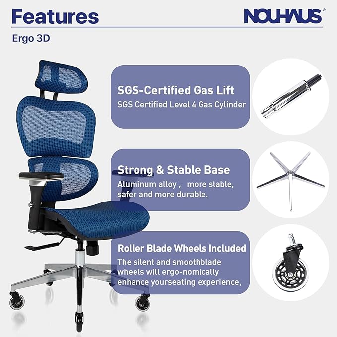 Nouhaus Ergo3D Ergonomic Office Chair Lumbar Support Mesh Office Chair - Image 7