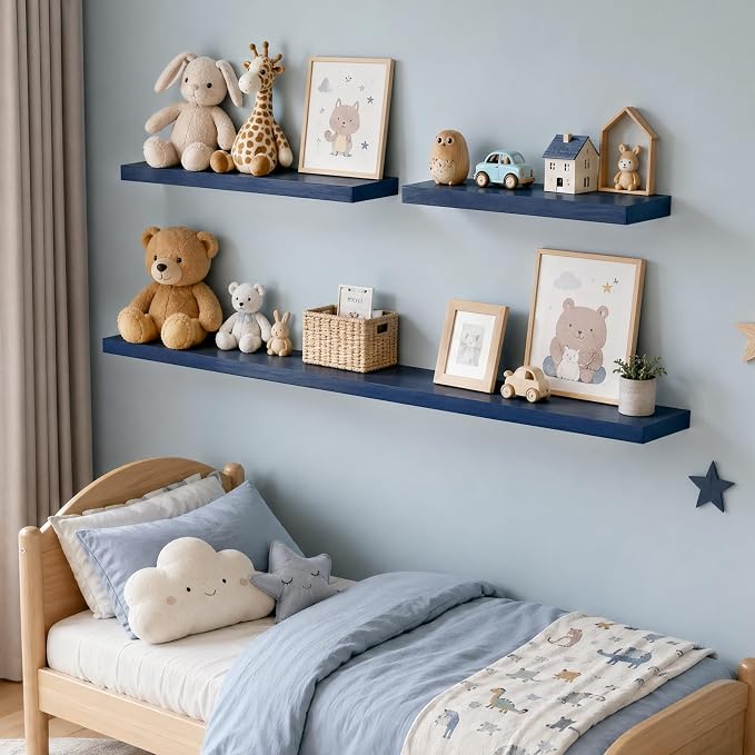 fuqing 20 Inch Floating Shelves | 6.7 Inch Deep Dark Blue Floating Shelves - Image 2