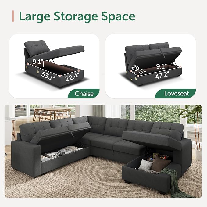 HONBAY Sectional Sleeper Sofa Pull Out Bed - Image 3