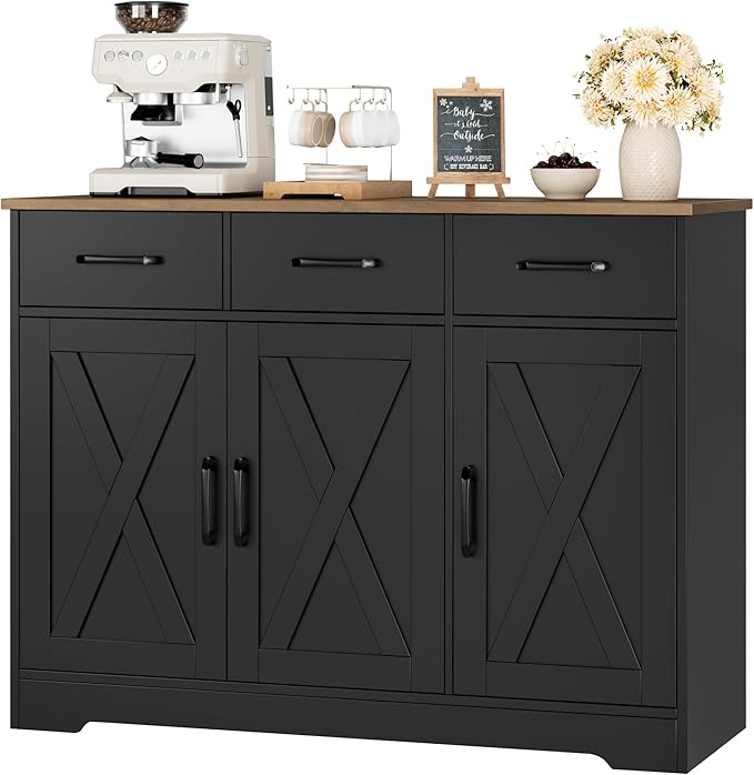 HOSTACK Modern Farmhouse Buffet Sideboard Cabinet, Barn Doors Storage Cabinet by HOSTACK