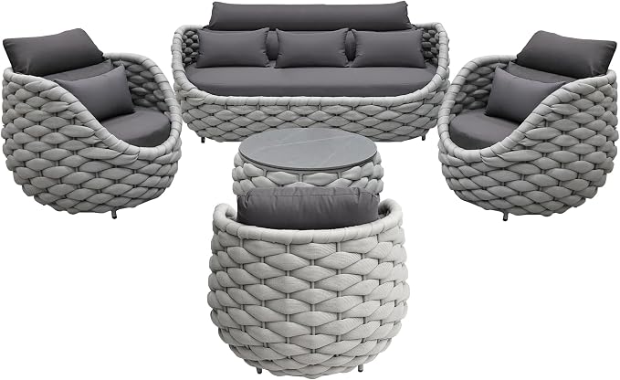 TWT Outdoor Patio Furniture Set, 5 Pieces Aluminum Sectional Sofa, Metal Patio - Image 2