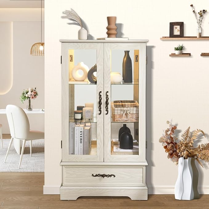 Lighted Glass Curio Display Cabinet by Firscook