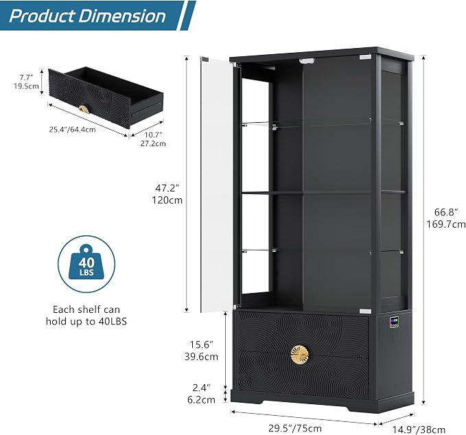TAGELIER RGB Glass Display Cabinet - Image 2