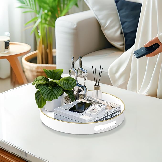 MAONAME White Decorative Tray for Coffee Table, Modern Round Serving Tray - Image 5