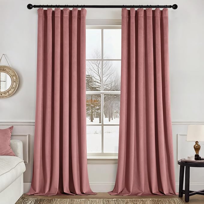 MIULEE Velvet Curtains 50W x 96L 2 Panels Dusty Rose Blackout Curtains | Luxury by MIULEE