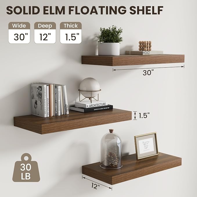 Dreamland Floating Shelves for Wall, 2 Pack Rustic Wooden Wall Shelves - Image 3