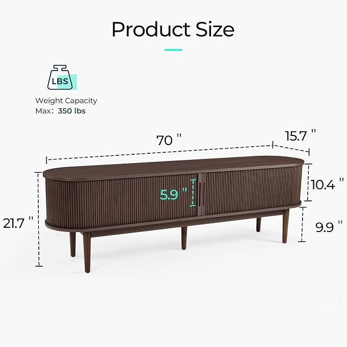LINSY HOME 70" Fluted TV Stand for TVs up to 80 Inch, Mid Century Modern - Image 3
