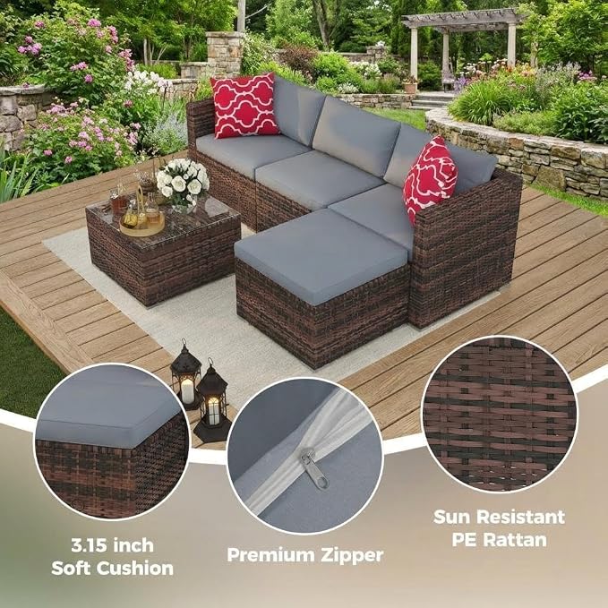 5 PCS Outdoor Sectional Sofa Set, Outdoor Patio Set Sectional Sofa, All-Weather - Image 4
