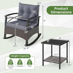 Tangkula 3 Pieces Outdoor Rocking Chairs Set, Rattan Heavy Duty Cushioned - Image 4