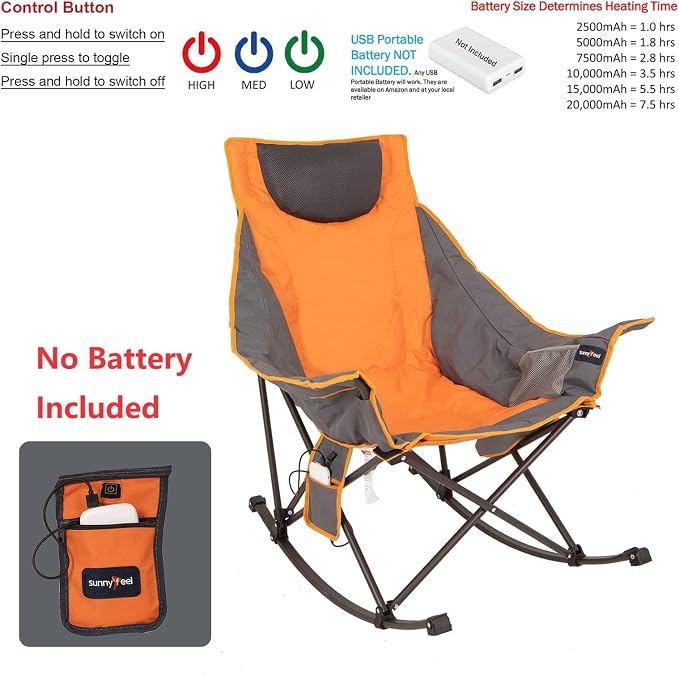 SUNNYFEEL Oversized Heated Rocking Camping Chair 2 Pack, Fully Padded Patio - Image 6