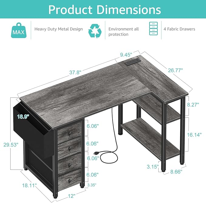 Lufeiya L Shaped Computer Desk - Image 3