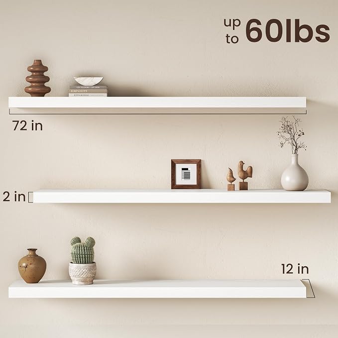 Fun Memories 72 Inch Floating Shelves, 12 Inch Deep Wall Shelf - Image 2