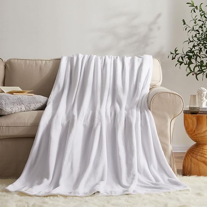 KMUSET Fleece Blanket King Size White Lightweight Super Soft Cozy Luxury Bed - Image 3