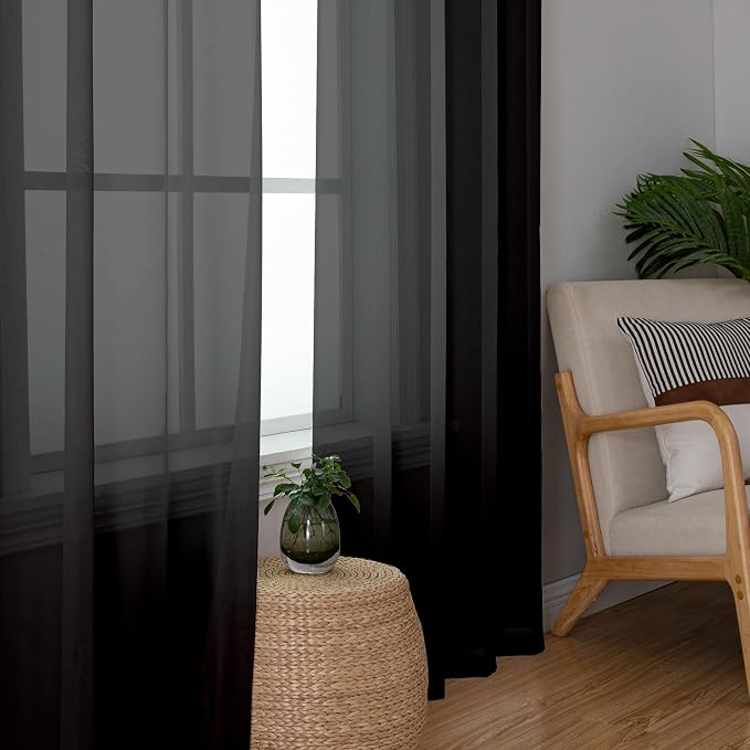Black Sheer Curtains, Sheer Curtains 78 inch Length 2 Panels Set, Rod Pocket - Image 9