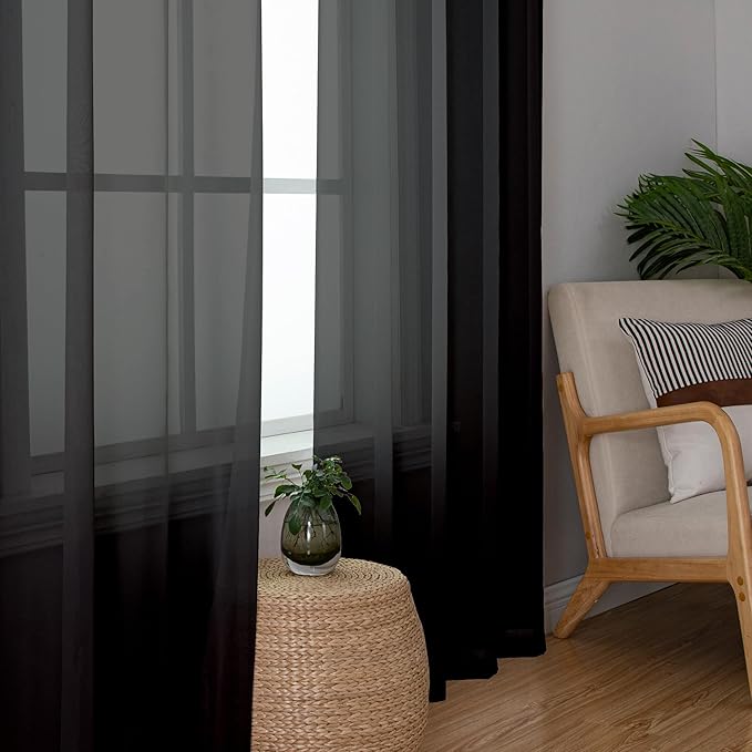 Simplebrand Black Sheer Curtains 72 Inches Long 2 Panels - Image 4
