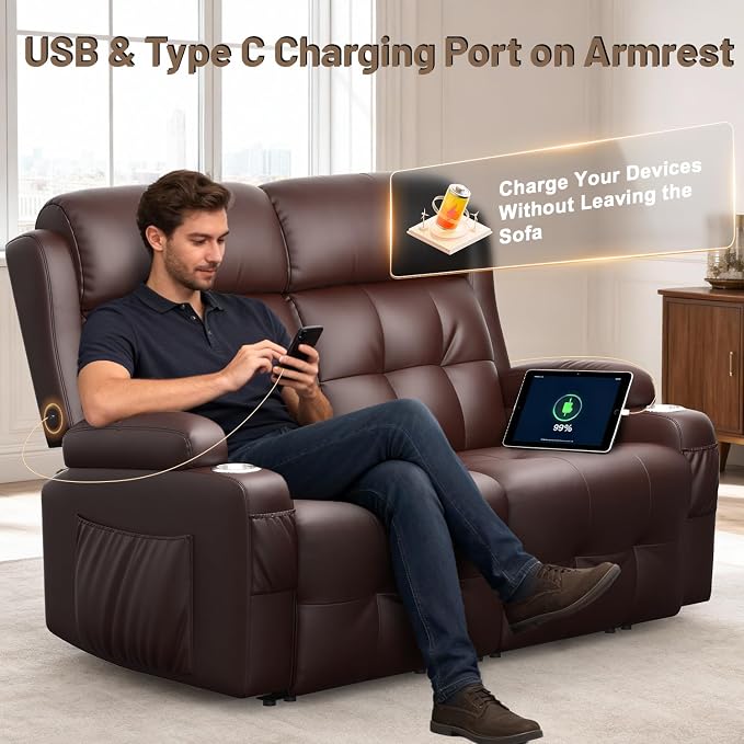 Reclining Loveseat, 55.1" RV PU Leather Wall Hugger Recliner Love Seats Sofa - Image 8