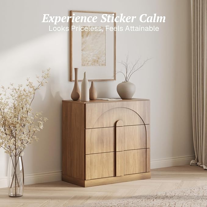 BELLEZE Sideboard Cabinet with 3 Drawers, Modern Wood Buffet Cabinet with Arc - Image 4