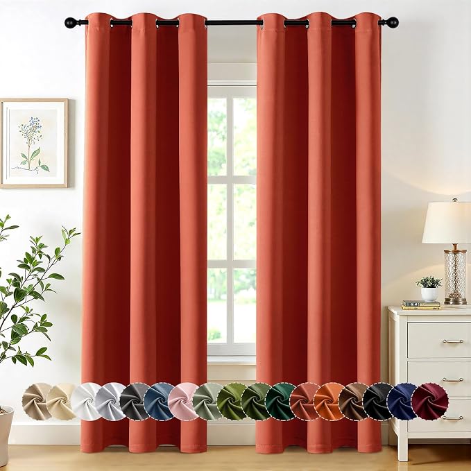 MIULEE Fall Blackout Curtains for Bedroom 2 Panel 40"x72" Long Burnt Orange | by MIULEE
