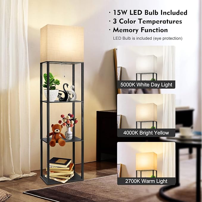 RUNTOP Plus Floor Lamp with Shelves, Shelf Lamp with 15W LED Bulb, 3 Colors - Image 4
