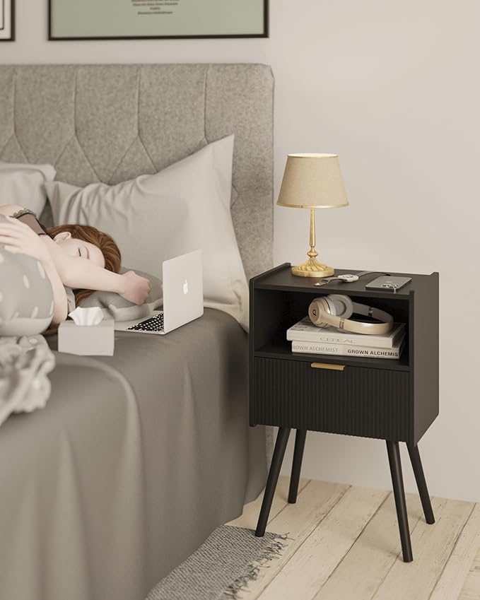 JOONEE Black Nightstand, Modern Bedside Table - Image 3