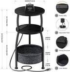 Round Side Table with Power Outlets, Small Coffee Table with S Basket, Space - Image 3