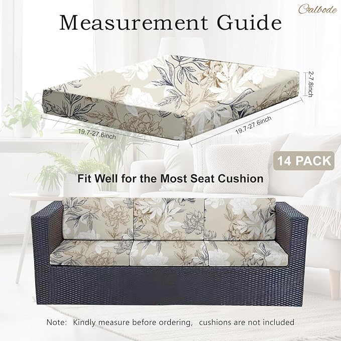 CALBODE 14Pcs Outdoor Stretch Cushion Covers, Waterproof Outdoor Chair Floral - Image 2