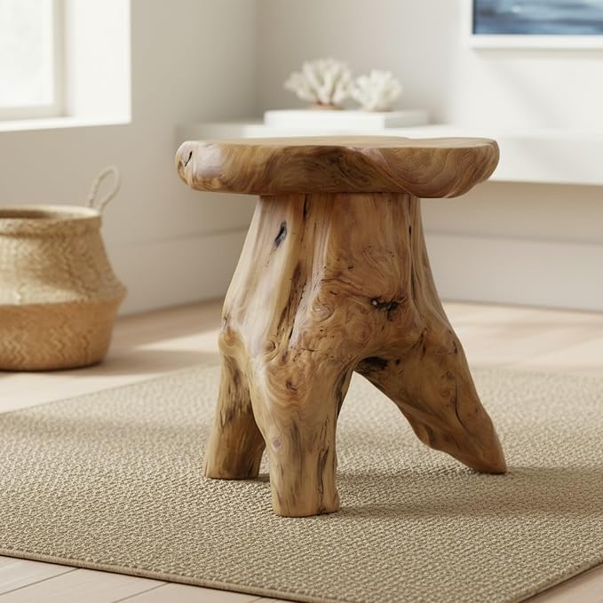 WELLAND Natural Cedar Stump Stool, Live Edge Side Table, Plant Stand, Small - Image 2